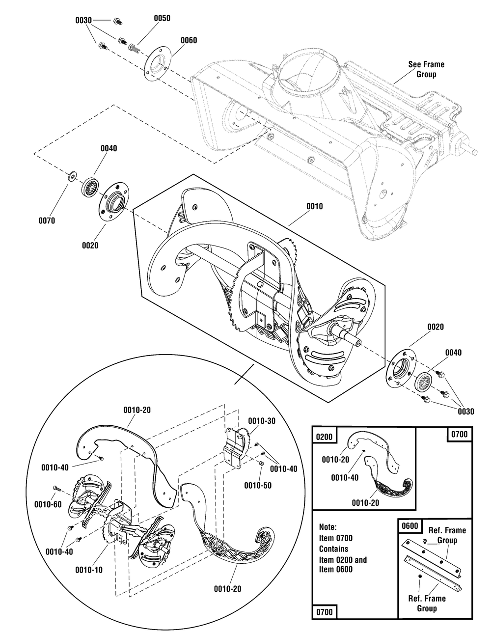 Auger Group Diagram and Parts List for 1696507-00-1222EED 2015 Briggs and Stratton Snow Blower